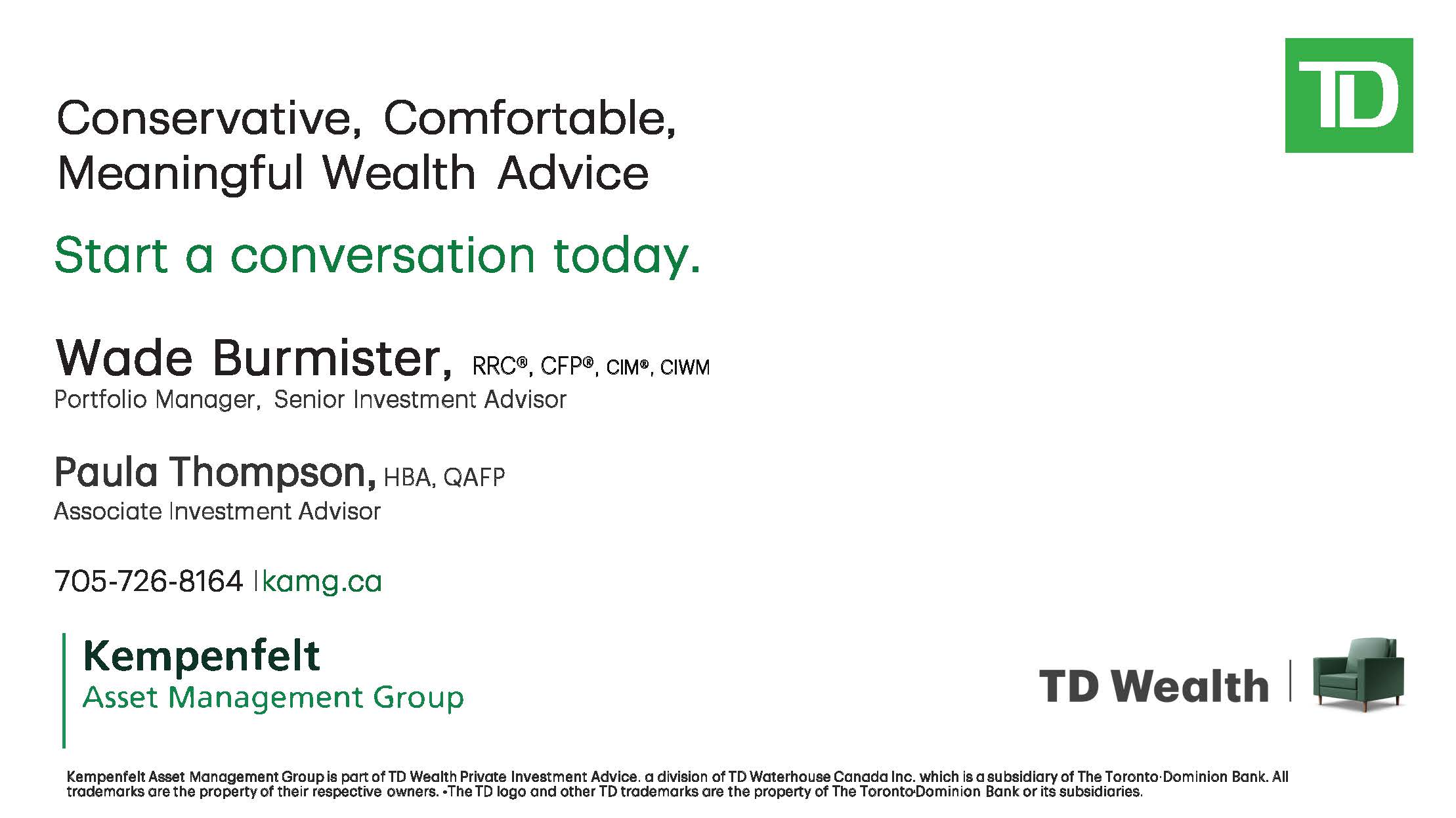 Cocktail Reception Sponsor - TD Wealth Private Investment Advice/Kempenfelt Asset Management Group - Logo